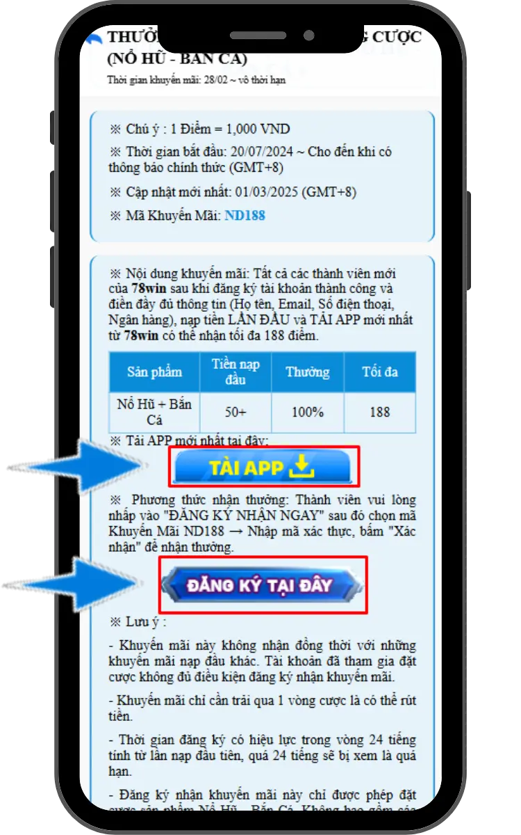 B3 : Chọn Tải APP sau khi tải app hoàn tất, quay lại khuyến mãi chọn tiếp "ĐĂNG KÝ NHẬN NGAY "